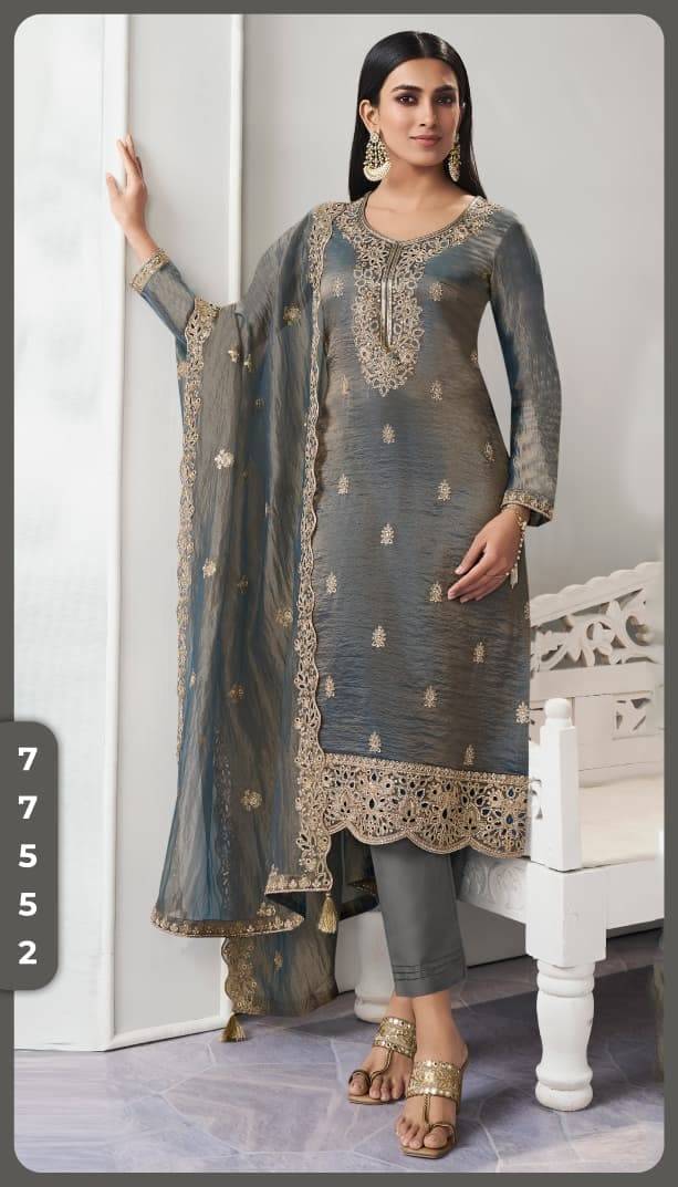 KULEESH - ZIANA by by vinay fashion 77551 To 77554 Designer Festive Suits Collection Beautiful Stylish Fancy Colorful Party Wear & Occasional Wear EMBROIDERED SOFT GOLD SILK Dresses At Wholesale Price